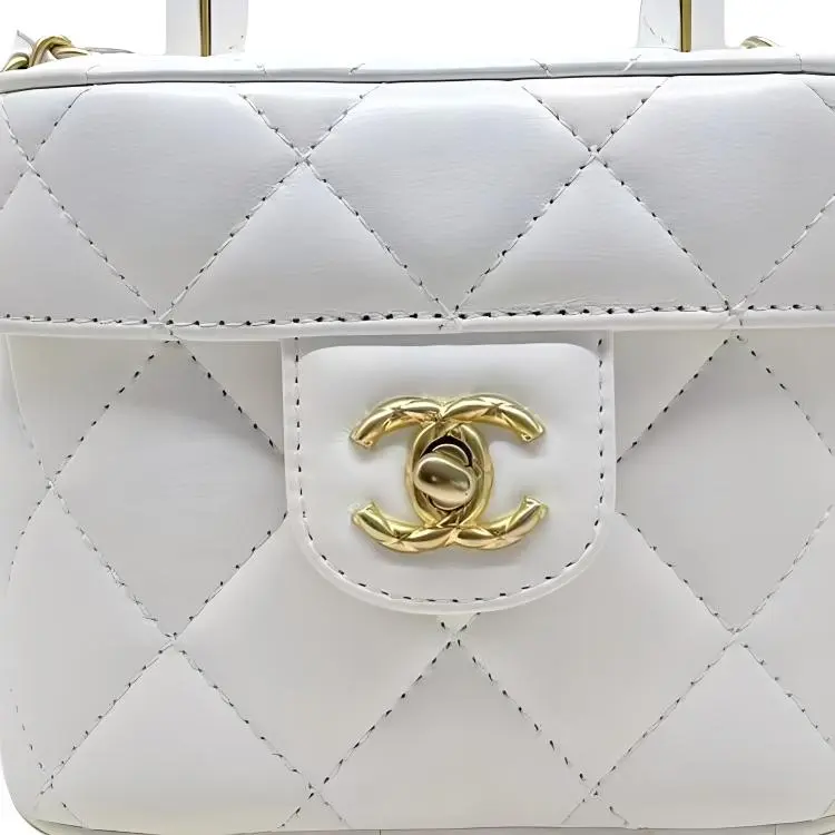 CHANEL Lambskin Portable One Shoulder Crossbody Makeup Bag Trumpets Women's White-1