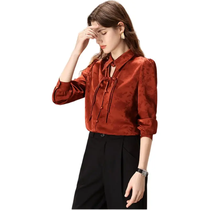 FENHONGMALI Shirt Women's Orange Red-7