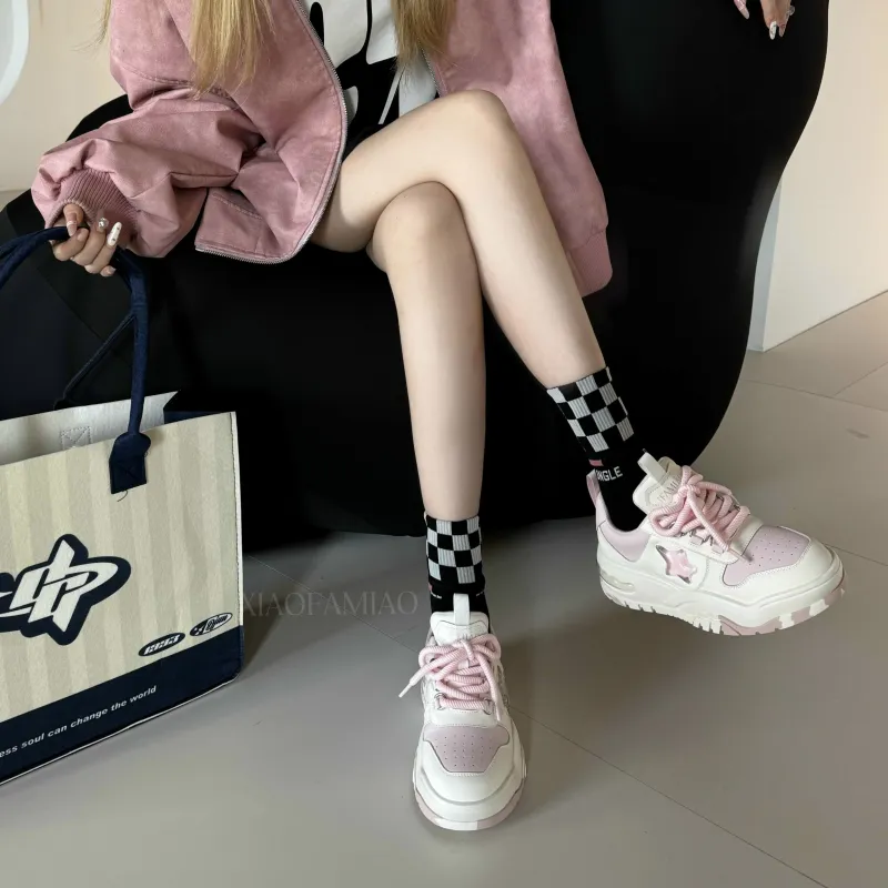 XIAOFAMIAO Fashion Versatile Korean Style Multicolor Sports Casual Platform Height Increasing Skateboard Shoes Women's-1