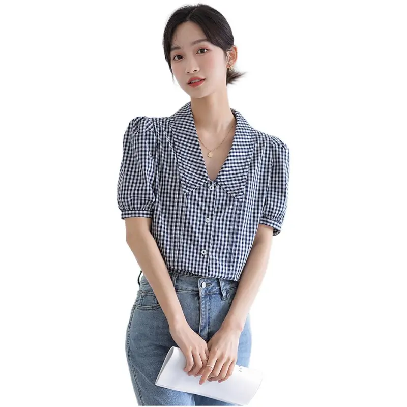 Mu Xiao Xin Shirts Women's Plaid-4