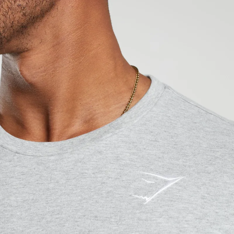 GYMSHARK CREST LONG SLEEVE T SHIRT T Shirt Men's Light Gray Mudstone-3