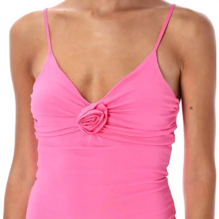 Blumarine Rose-Detailed Ruffled Slip Mini Dress-3