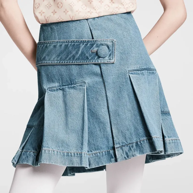 LOUIS VUITTON SS24 Denim Short Skirts Women's Light Blue-1