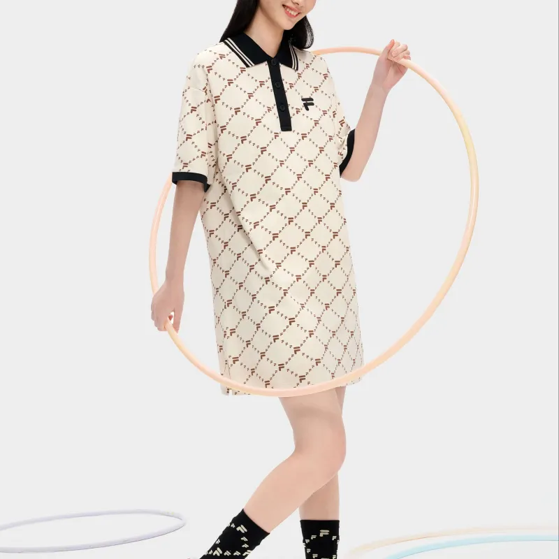FILA FUSION FOB Series Short Sleeved Dress Women's Lactose Color-3
