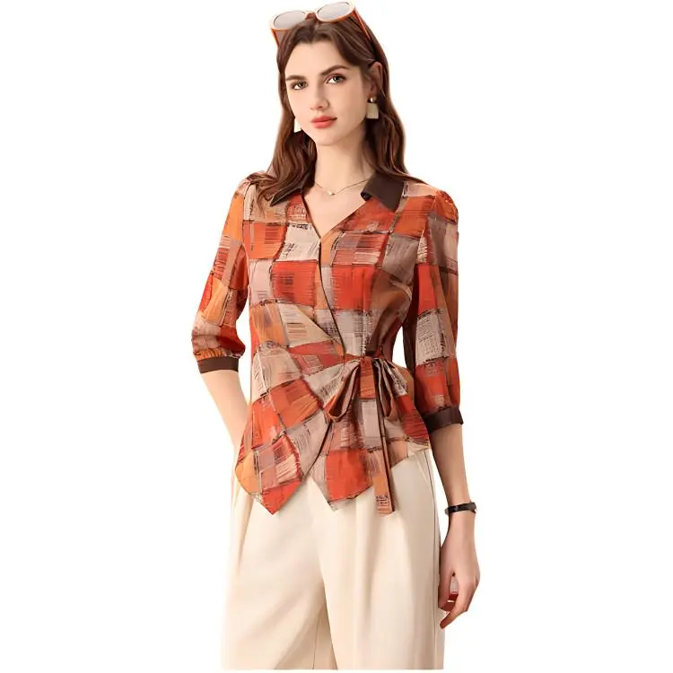 FENHONGMALI Shirt Women's Orange-4