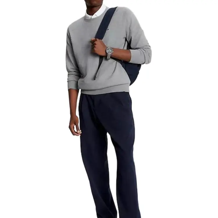Tommy Hilfiger FW23 Solid Crewneck Sweater Sweaters Grey Heather Sweater Men's Gray-1