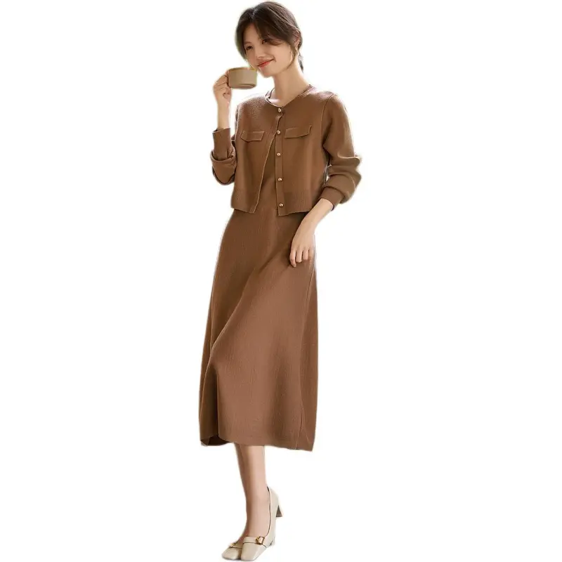 XWI Long Sleeved Dresses Women's Camel-4
