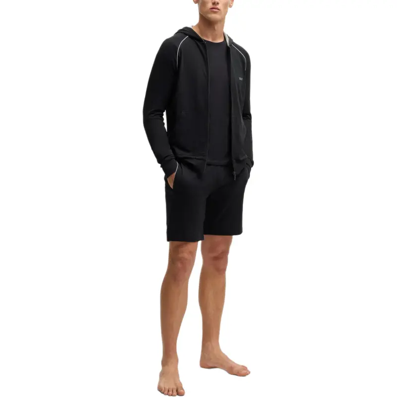 HUGO BOSS Stretch Cotton Zip Up Hoodie With Logo Detail Jackets & Coats Men's Black-1