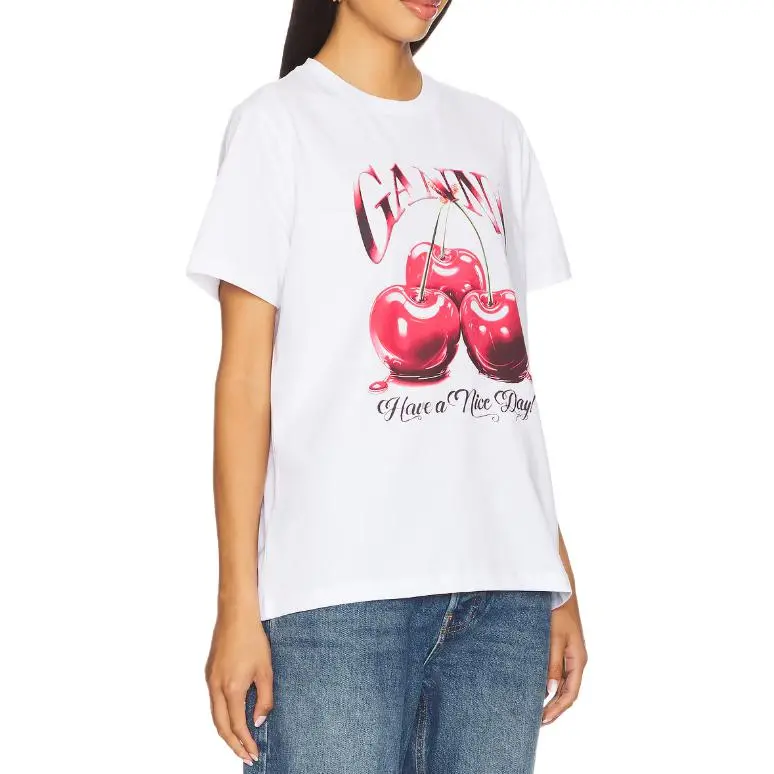 GANNI Cherry Printed Crewneck T Shirt-3
