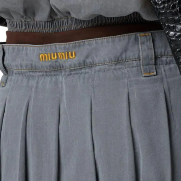 MIU MIU Pleated Chambray Skirt-5