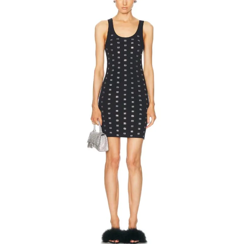 Balenciaga Uw Strass Tank Top 'Black/Silver'-1