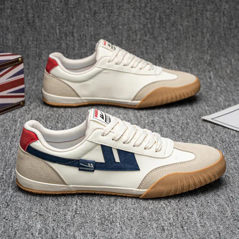 Warrior Durable Lightweight And Breathable Low-Top Casual Shoes Men's Beige Gray Blue-1