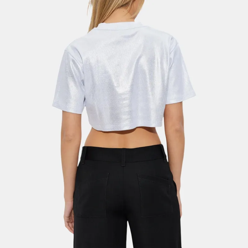 OFF WHITE Logo Embroidered Metallic Cropped Top-1