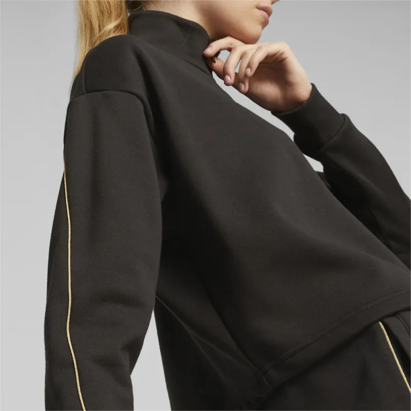 PUMA Essentials+ MINIMAL GOLD Half Zip Mock Neck Fleece Sweatshirt Women's Black-5