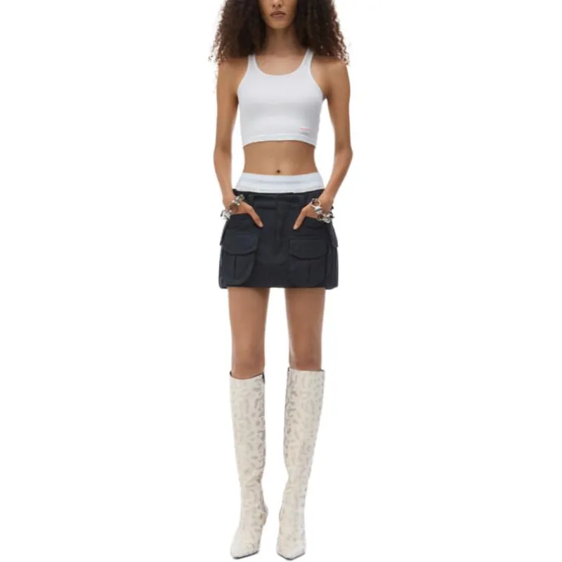 Alexander Wang Logo Elastic Pre Styled Cargo Skirt Asphalt-1