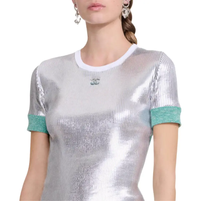 CHANEL Regular T Shirt Women's Silver-5