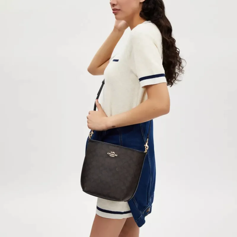 COACH City Iconic Canvas Handbag, Shoulder Bag Trumpets Women's Walnut Wood & Black-3