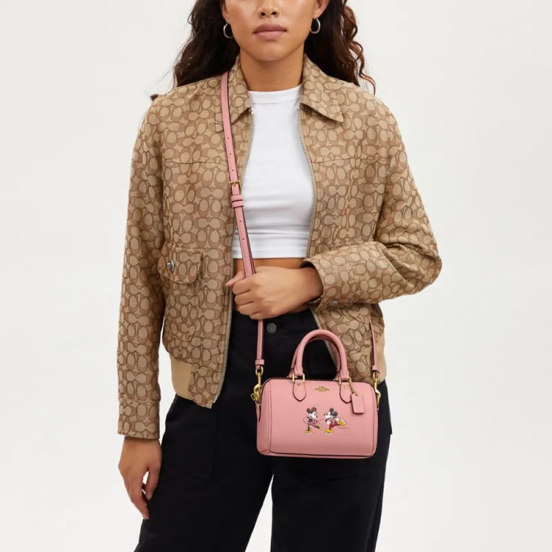 COACH Disney Collaboration Rowan Leather Handbag, Shoulder Bag, Crossbody Bag Trumpets Women's Pink-4