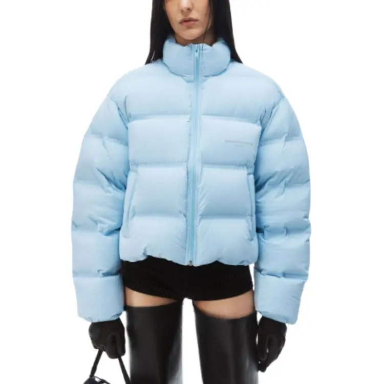 Alexander Wang Jacquard Channel Cropped Reflective Logo Puffer Oxford Blue-1