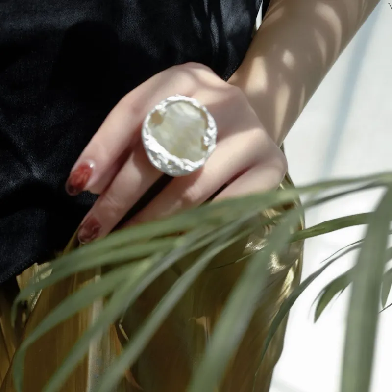 M.Wong Handmade Inlay Mother Of Pearl 925 Sterling Silver Pearl Advanced Sensory Ring Band Women's-3