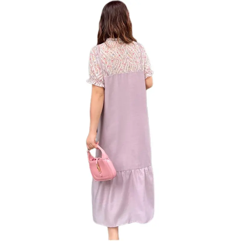 DAMABAIFENBAI Short Sleeved Dress Women's Light Purple-1