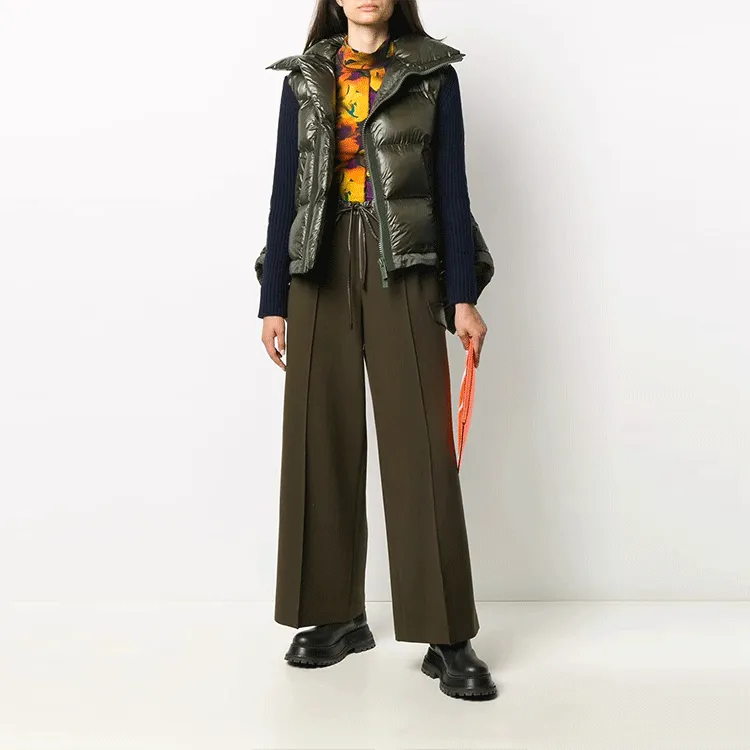 Sacai FW21 Solid Color Lapel Puffer Jacket Women's Green-1