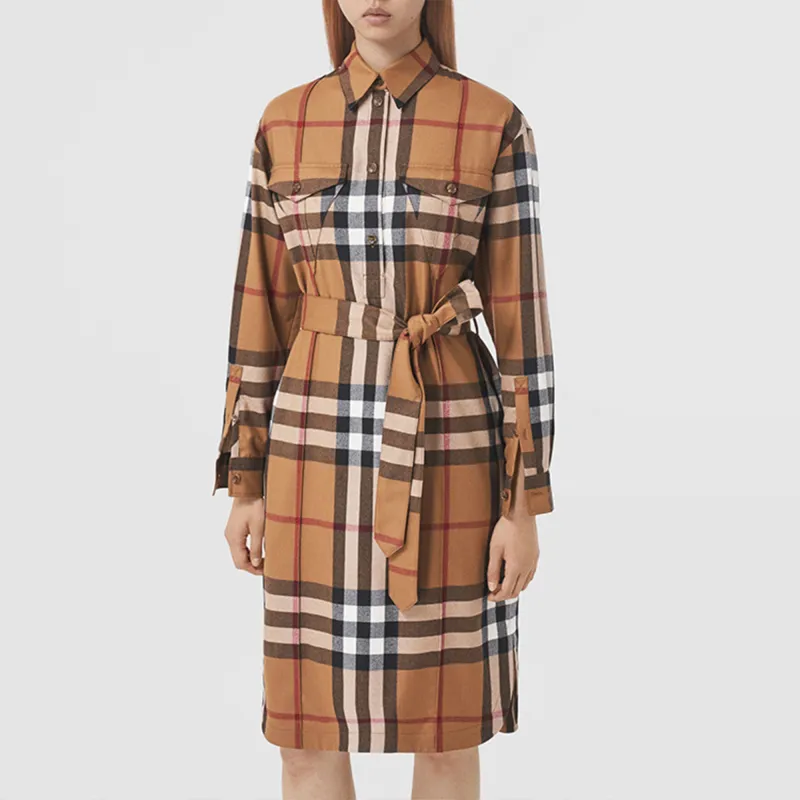 Burberry Long-Sleeved Dresses Women's Brown-2