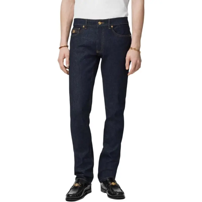 VERSACE Logo Patch Straight Leg Jeans-2