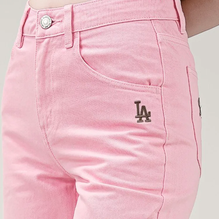 MLB Varsity Los Angeles Dodgers SS25 Jeans Women's Pink-3