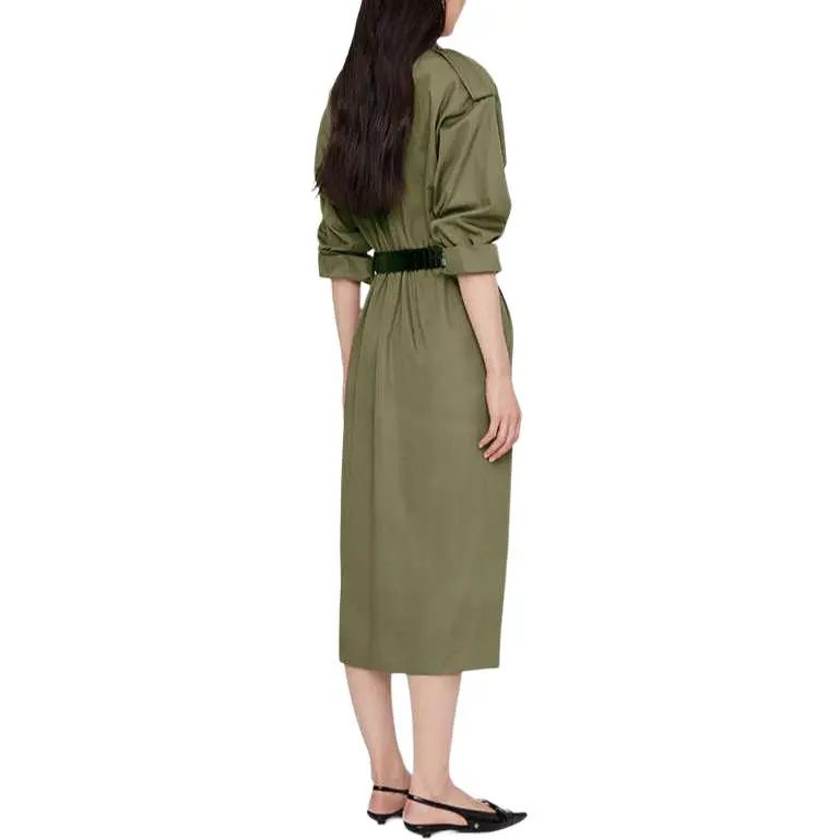 Anine Bing SS25 Long Sleeved Dress Women's Olive-2