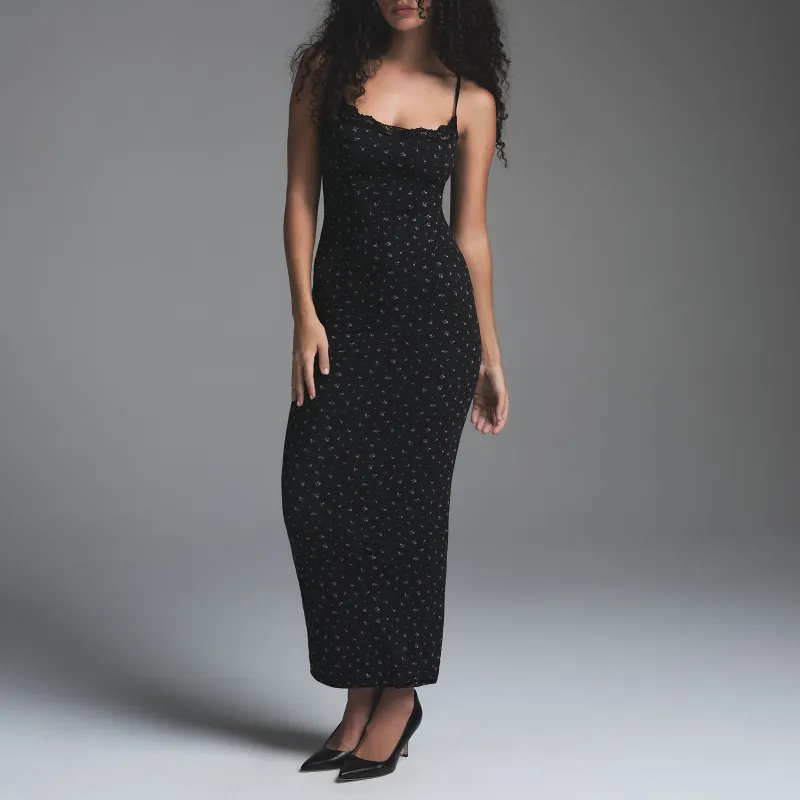 SKIMS FW24 FITS EVERYBODY LACE LONG SLIP DRESS Slip Dress Women's ONYX ROSEBUD PRINT/Agate Rosebud Print-1