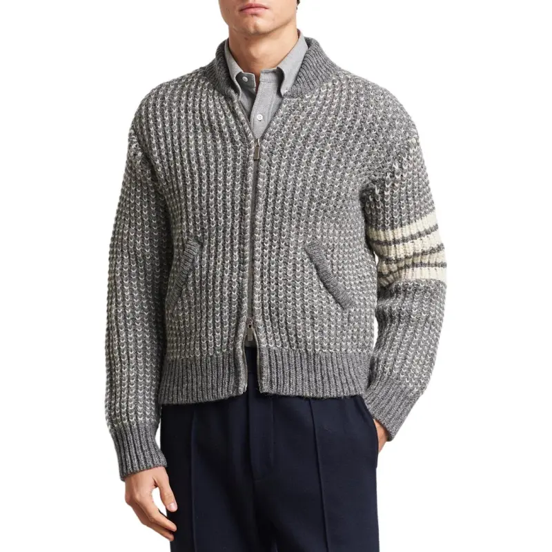 THOM BROWNE 4 Bar Chunky knit Bomber Jacket-4