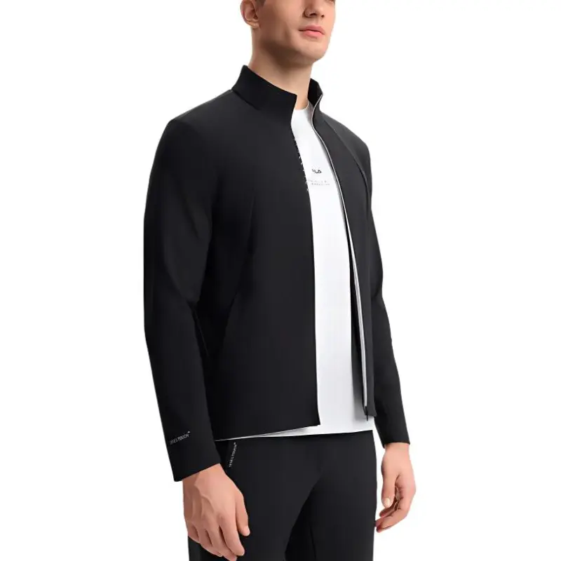 FILA Knitted Fabric Long-Sleeved Coat Men's Pitch Black-4