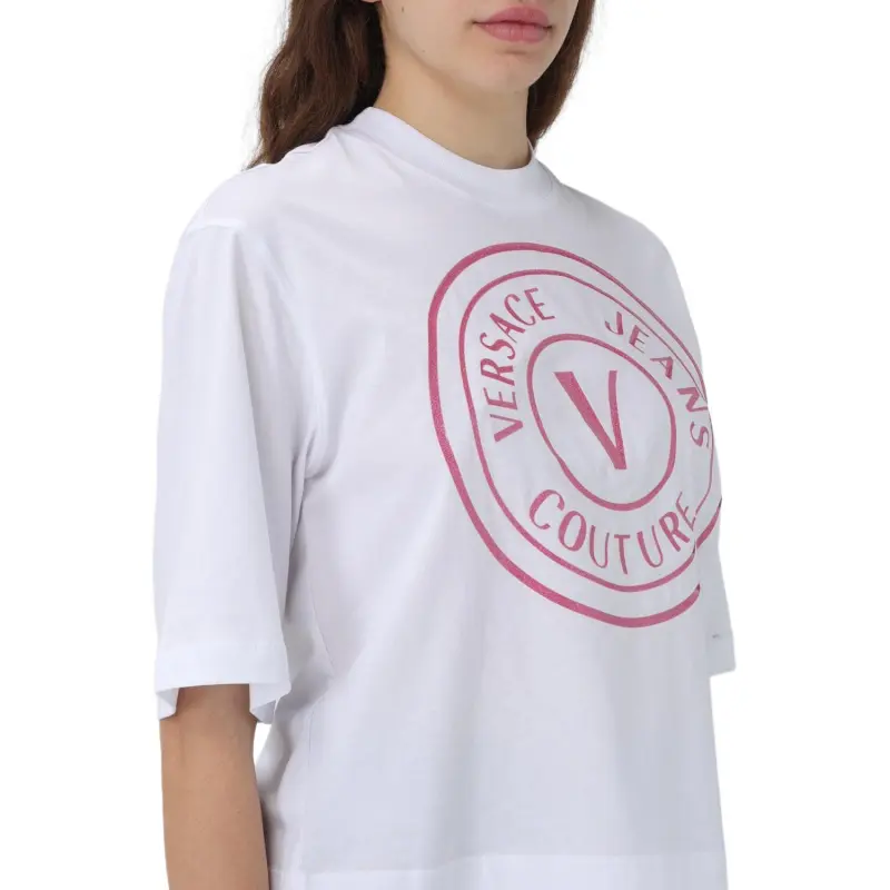 VERSACE JEANS Glittered Logo print Cotton T shirt-4