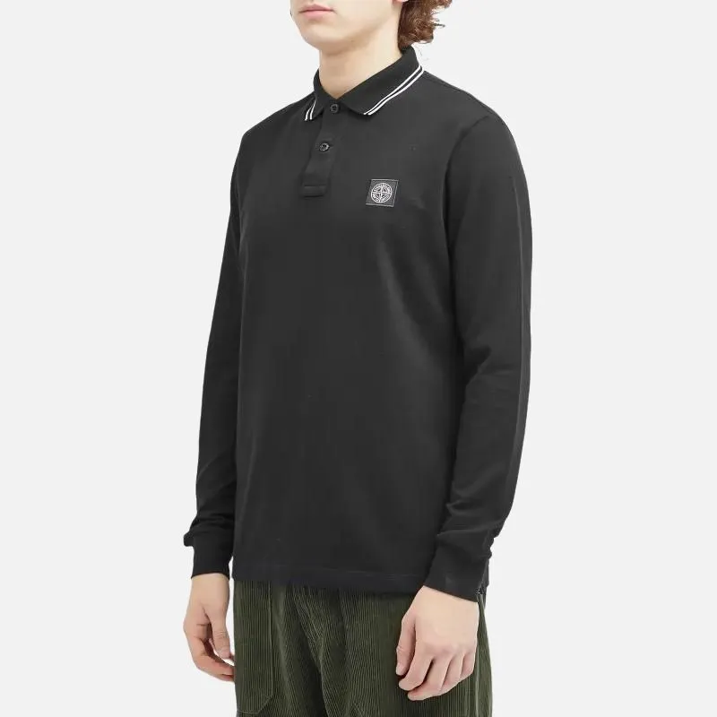 STONE ISLAND Compass Patch Long Sleeved Polo Shirt-3