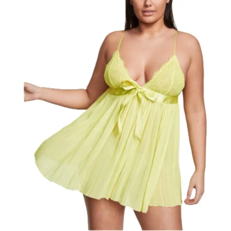 Victoria's Secret VERY SEXY Pleated Babydoll Set Underwear Women's Corn Yellow-1