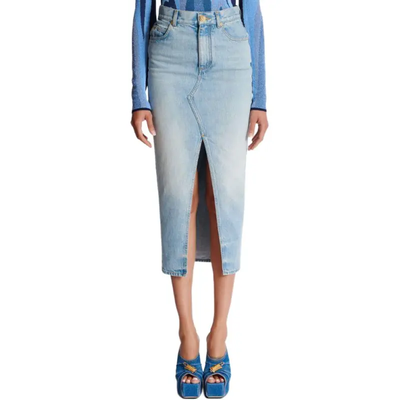 BALMAIN Denim Midi Skirt-1