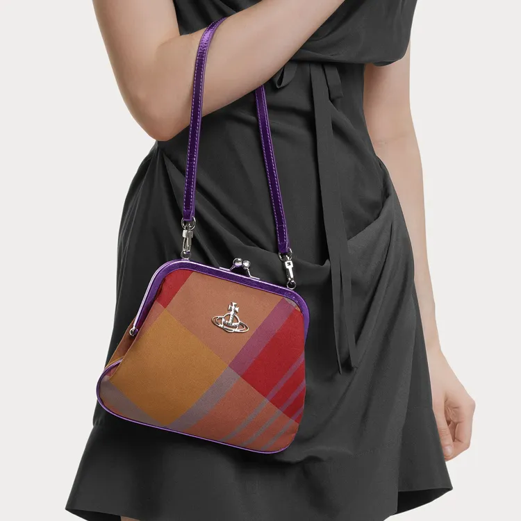 Vivienne Westwood Cotton Shoulder Bag Crossbody Bag Clutches Women's Orange/Purple-4