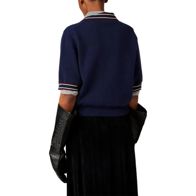 MIU MIU Wool And Cashmere Polo Sweater Navy-2