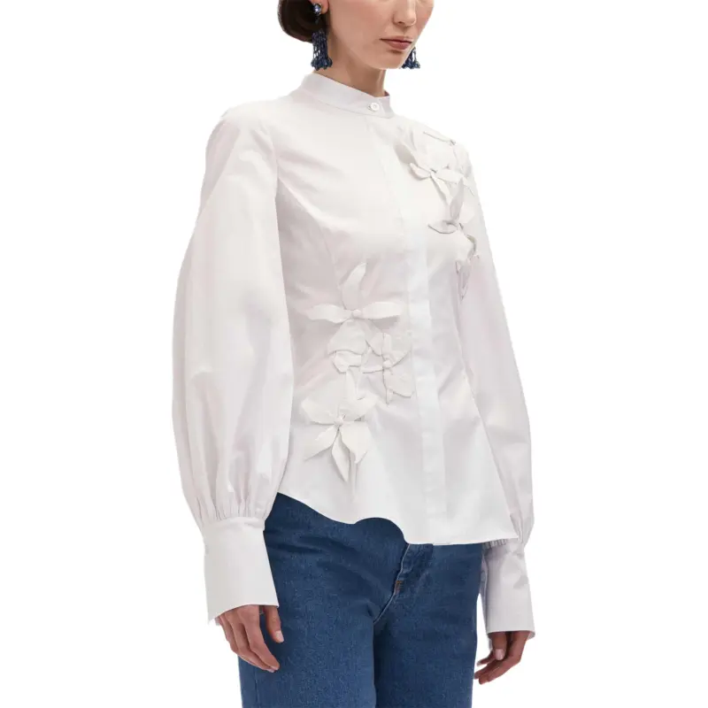 Oscar De La Renta Orchid Cotton Twill Blouse-4