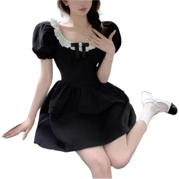ABCMININ Short Sleeved Dresses Women's Black-5