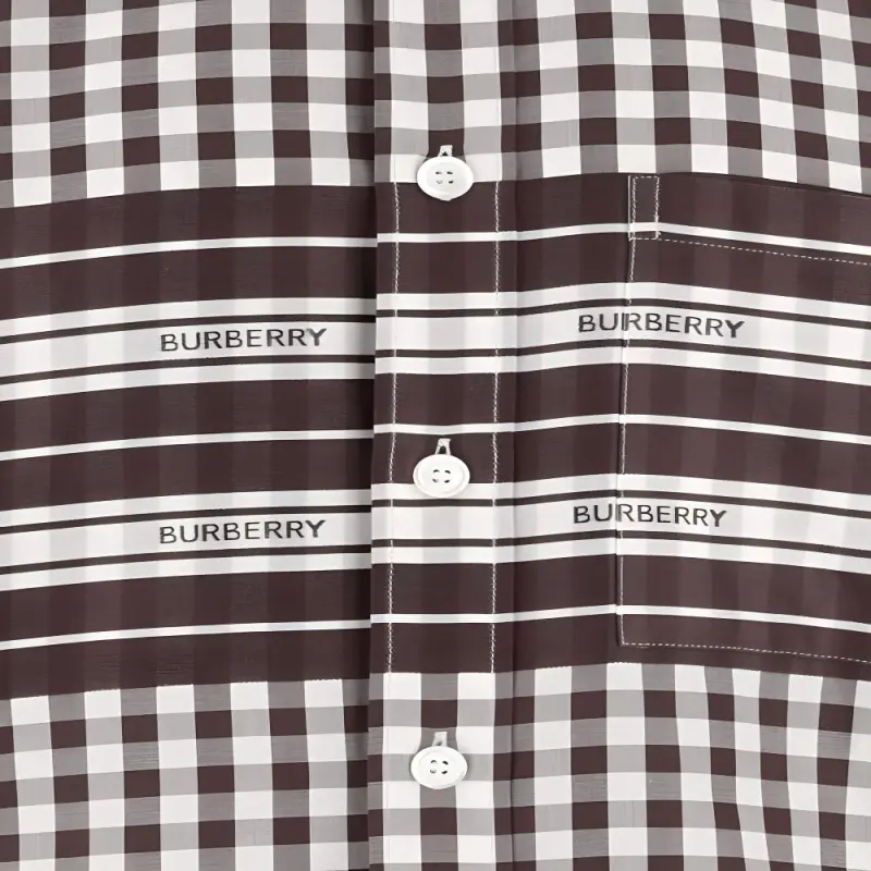 Burberry FW23 Mens Letter Stripe Check Print Single-Breasted Casual Shirt Brown-5