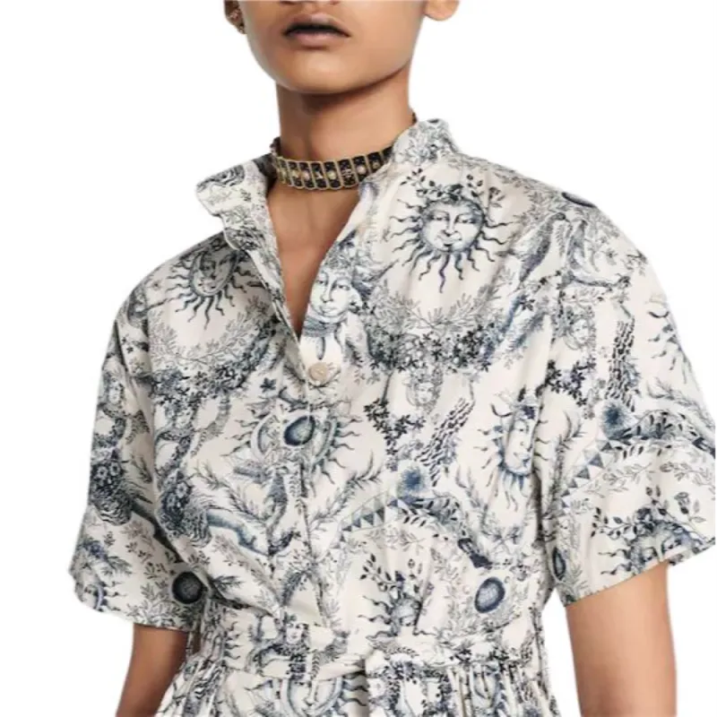 DIOR Mid-Length Shirt Dress Short-Sleeved Dresses Women's Navy-5