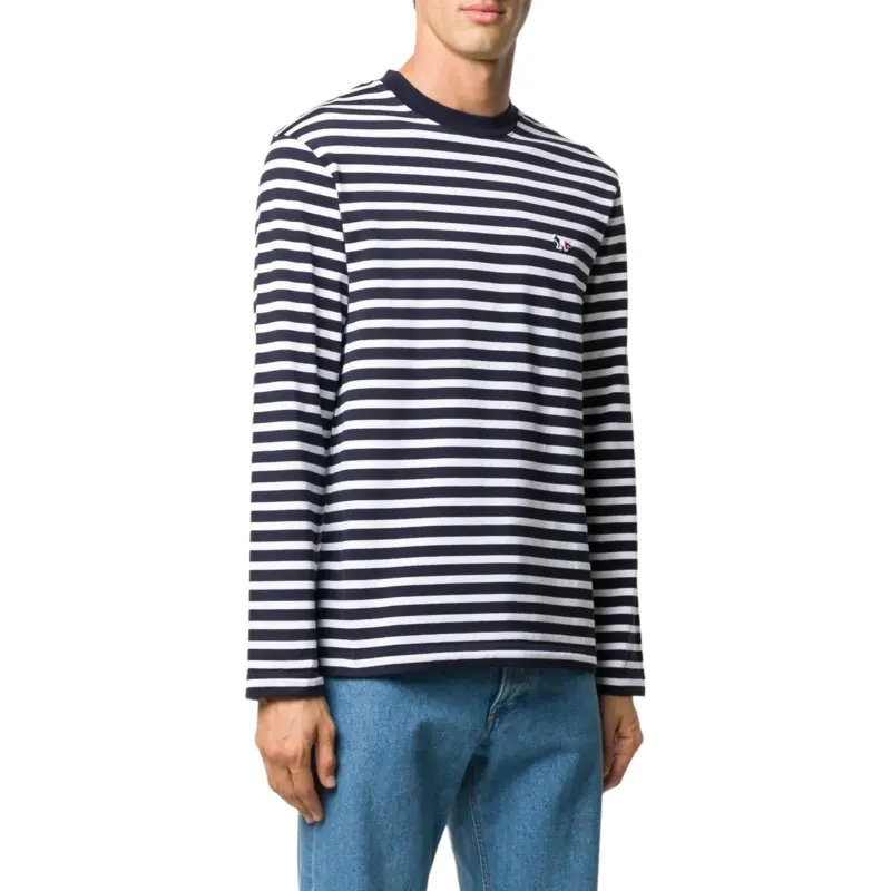 Maison Kitsune Striped Fox Patch Classic T Shirt-2