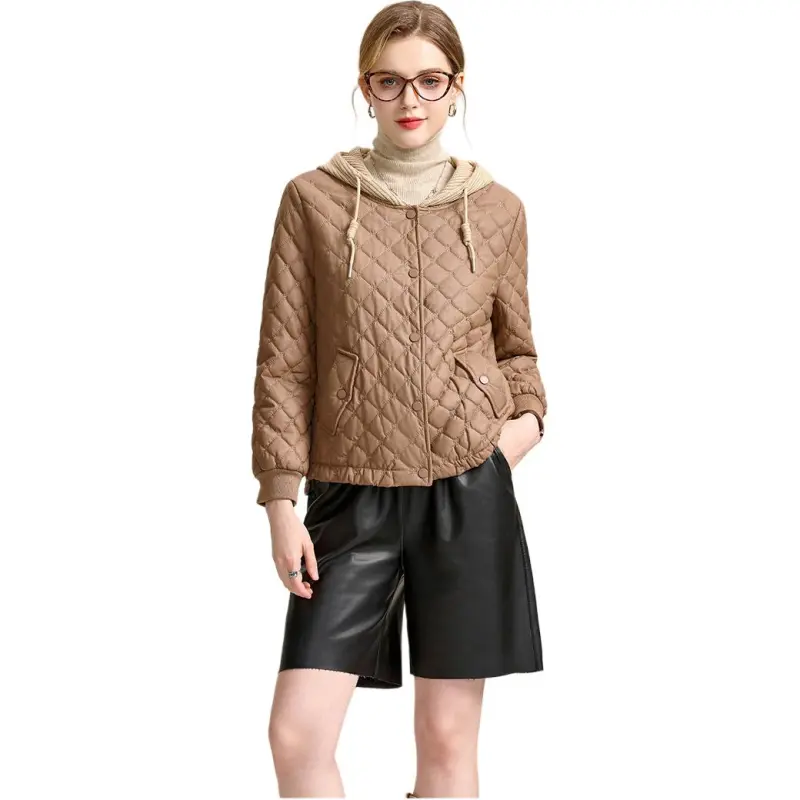 FENHONGMALI Puffer Jacket Women's Khaki-5