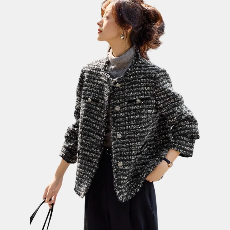 Mo Han Yi Mei Cropped Coats Women's Black Gray Color-4