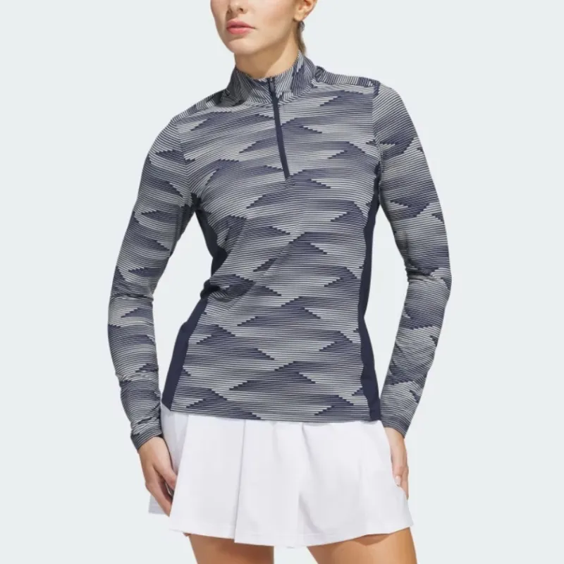 Adidas Free Shipping With AdiClub Ultimate365 Printed Quarter Zip Mock Polo Shirt-1