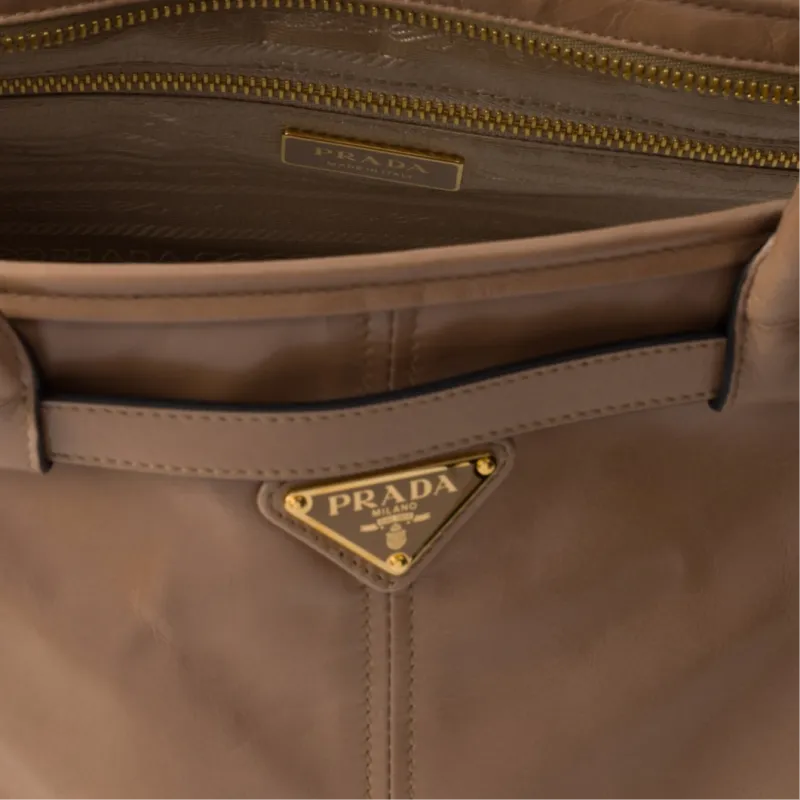 PRADA Leather Shoulder Bag, Crossbody Bag, Handbag Tubas Women's Brown-5