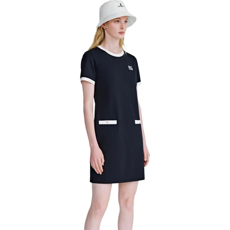 Biyin Leufen Stretch Wrinkle Resistant Collection Short Sleeved Dress Women's 25 Navy Blue-3