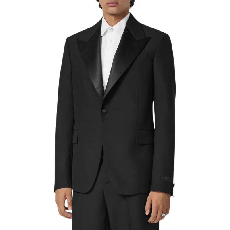VERSACE Satin Trim Single Breasted Tailored Blazer-3